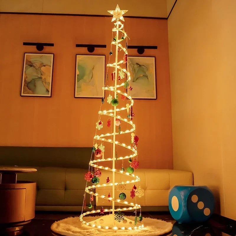 Árvore de Natal dobrável iluminada por LED1,8M Papai Noel bengala e outras decorações suspensas-N10